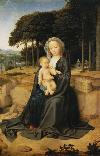 Maria mit dem Kinde bei der Ruhe auf der Flucht nach Ägypten von Gerard David