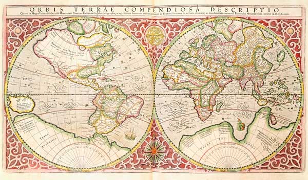 Double Hemisphere World Map von Gerard Mercator