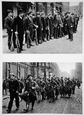 Rifle drill of the Spartacists (top) Revolutionary troops (bottom) on the 9th November 1918, from 'D 1883