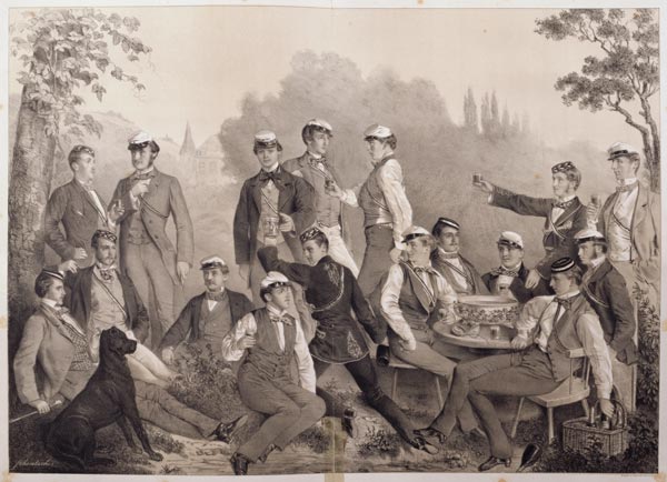 'Mensuren' or Student Members of the Duelling Society on a Outing (litho) von German School