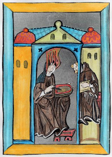 Hildegard of Bingen receiving the Light from Heaven, c. 1151 C12th