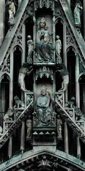 Detail of the Virgin and Child, from the gable above the central portal on the west facade begun 1277