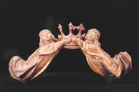 A pair of flying angels supporting a crown c.1480 (li