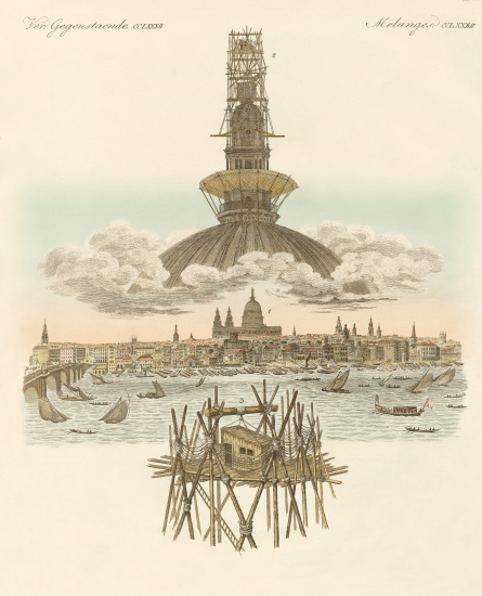 The structure on the top of St. Pauls cathedral for the panorama of London von German School, (19th century)