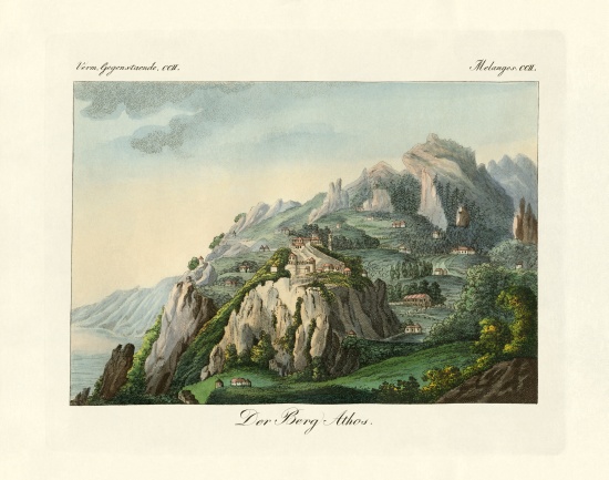View of the Mount Athos von German School, (19th century)