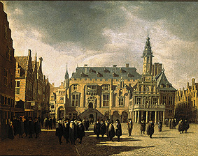 Der Marktplatz und das Rathaus von Haarlem. von Gerrit Adriaensz Berckheyde