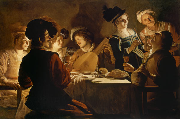 Supper with the Minstrel and his Lute von Gerrit van Honthorst