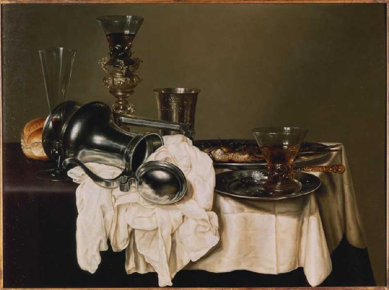 Stillleben mit  Römern, einem Silberkelch, Zinntellern und einem Weinglas von Gerrit Willemsz. Heda