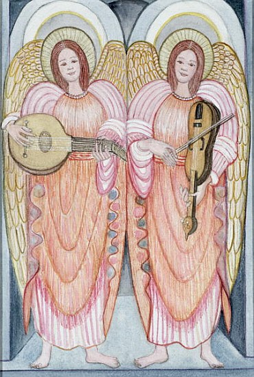 Two angels playing instruments, 1995 (w/c)  von  Gillian  Lawson