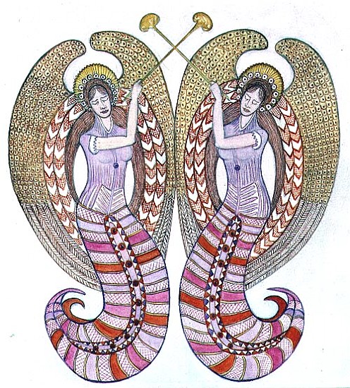 Two angels with trumpets, 1995 (w/c)  von  Gillian  Lawson