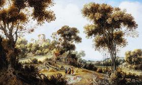 An Extensive Wooded Landscape with Christ on the Road to Emmaus c.1609-29
