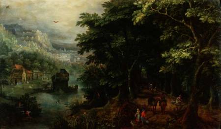 Landscape with figures in an avenue von Gillis van III Coninxloo