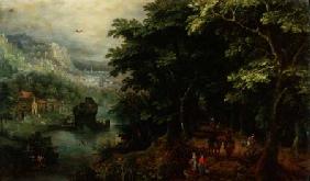 Landscape with figures in an avenue c.1595