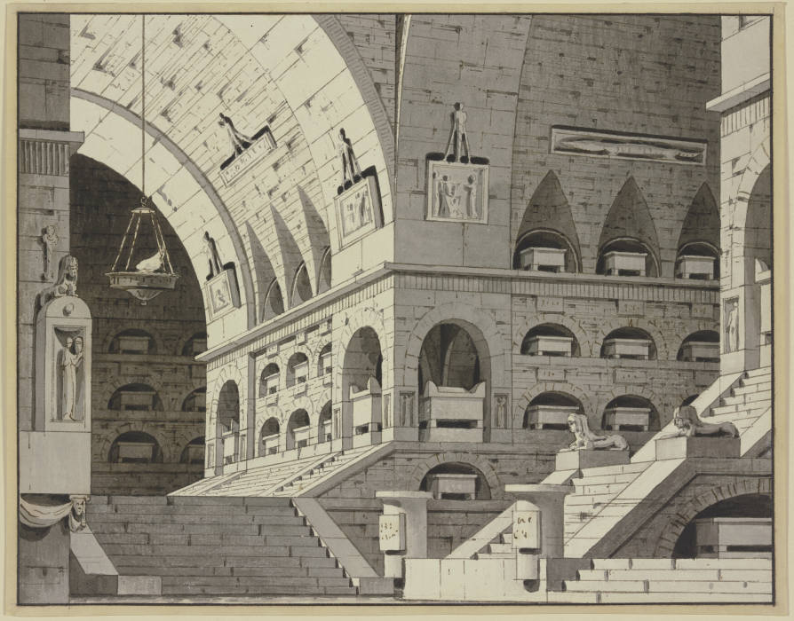Ägyptisches Grabgewölbe mit vielen Sarkophagen von Giorgio Fuentes