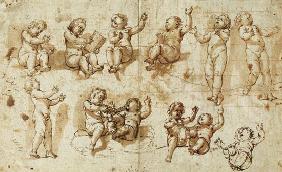 Studies of Putti (pen, ink, wash and chalk) 17th c.