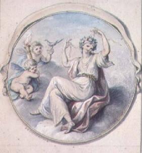 Venus binding her hair with a garland, attended by Cupids