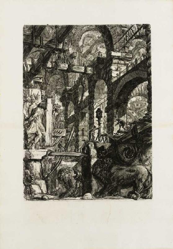 Carceri (Kerker) - Blatt 5: Die Löwenreliefs (aus der 4. Auflage, 1800-09) von Giovanni Battista Piranesi