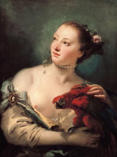 A Young Woman With a Macaw