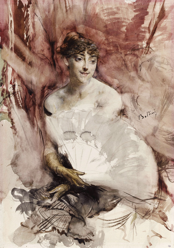 Frau mit Fächer in einer Loge (Countess of Rasti) von Giovanni Boldini