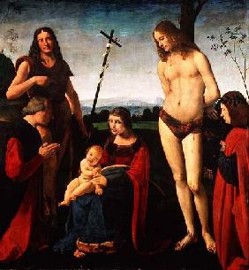 Madonna and Child with SS. John the Baptist and Sebastian Between Two Donors c.1500