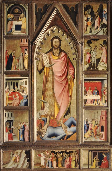 Der Hl. Johannes  umgeben von elf Szenen seines Lebens. von Giovanni (di Niccolo) del Biondo