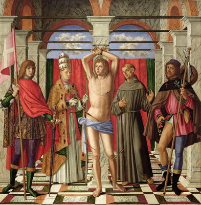 Saint Sebastian with Saints Liberale, Gregory, Francis and Roch (oil on panel) von Giovanni di Niccolo Mansueti