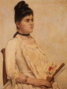Portrait of a Lady holding a fan 1889