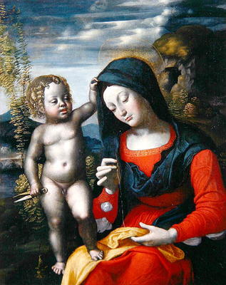 The Madonna Sewing (oil on canvas) von Giovanni Francesco Caroto