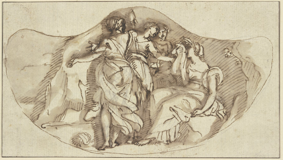 Die drei Parzen mit einer betrübten weiblichen Gestalt von Giovanni Francesco Romanelli