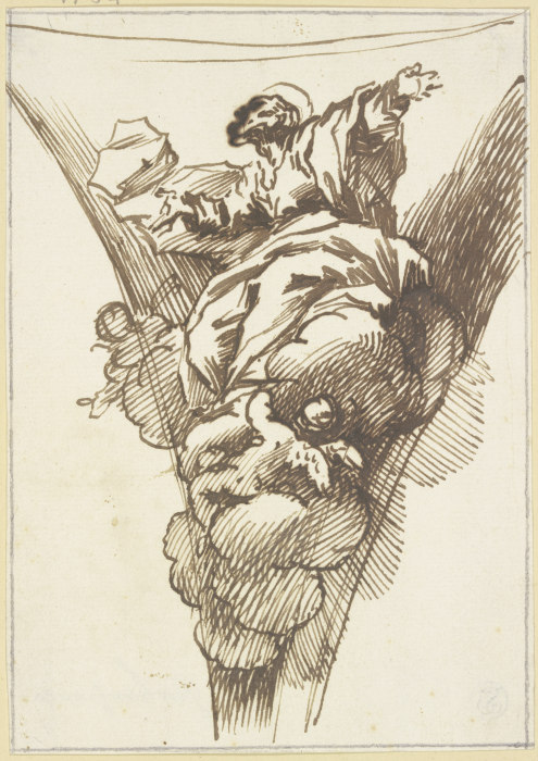 Von Engeln getragener Apostel in einem Bogenzwickel von Giovanni Lanfranco