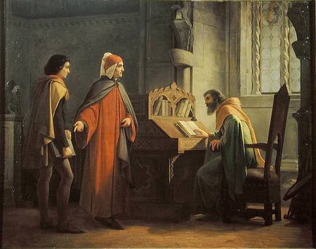 Dante (1265-1321) presenting Giotto (1266-1337) to Guido da Polenta (d.1310) von Giovanni Mochi