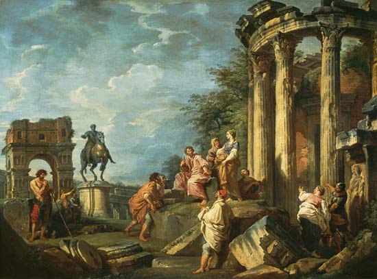 Peasants Amongst Roman Ruins von Giovanni Paolo Pannini