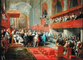 Presentation of the Order of the Holy Spirit to Prince Vaini by Paul-Hippolyte de Beauvillers (1684- c.1752