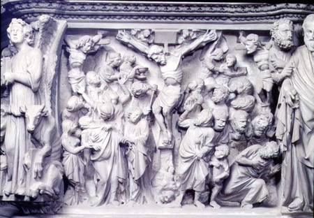 Crucifixion scene: detail of relief from the top of the hexagonal pulpit designed von Giovanni Pisano