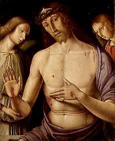 Christus im Grabe mit zwei Engeln von Giovanni Santi