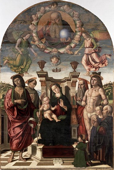 The Madonna and Child Enthroned with Saints von Giovanni Santi or Sanzio