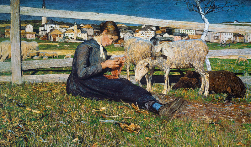A Girl Knitting von Giovanni Segantini