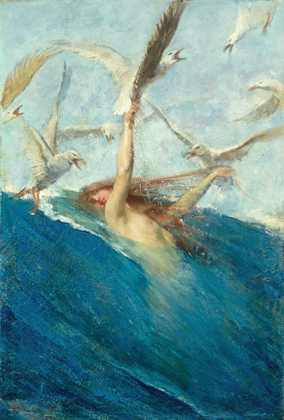 A Mermaid Being Mobbed by Seagulls von Giovanni Segantini