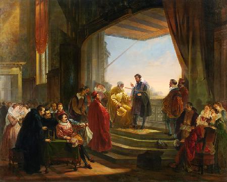 Galilei macht vor dem Dogen Leonardo Donato und dem Senat von Venedig den ersten Versuch mit Telesko Vor 1866