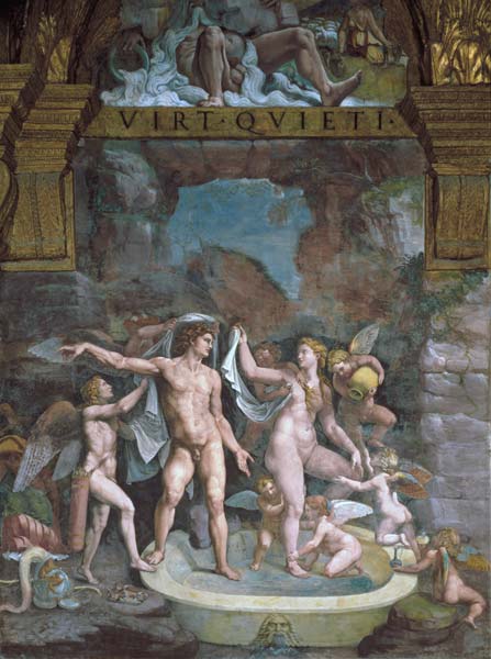 Mars and Venus bathing, aided by Cupid and putti from the Sala di Amore e Psiche von Giulio Romano