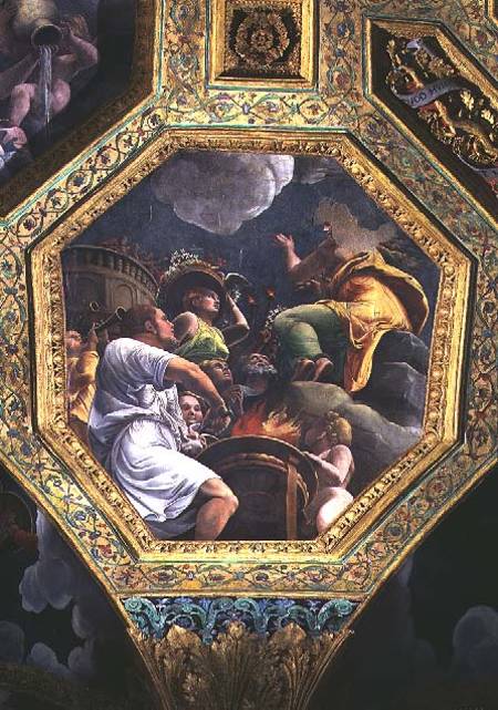 Scene of the sacrifice of a dove, ceiling caisson from the Sala di Amore e Psiche von Giulio Romano