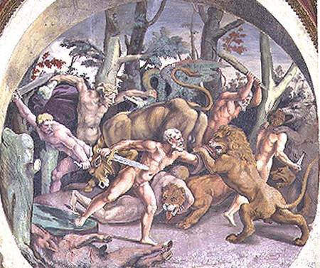 Scene showing that those born under the sign of Leo in conjunction with the constellation of the Dog von Giulio Romano