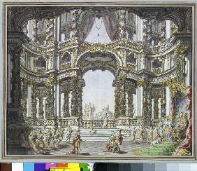 Bühnenbildentwurf zu Pietro Metastasios Didone Abbandonata. Dresden 1742