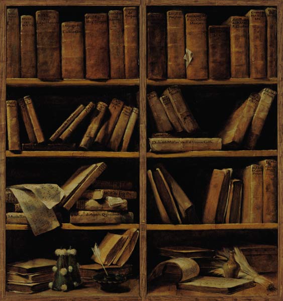 Trompe l'Oeil of a Bookcase von Giuseppe Lo Spagnuolo Crespi