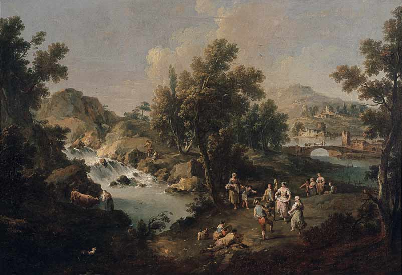 Landscape with a River and Dancing Peasants von Giuseppe Zais