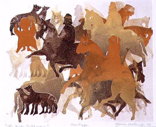 Pictish Gathering, 1996 (monotype)  von Gloria  Wallington