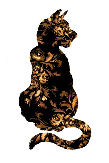 Black and Golden Floral Cat Silhouette 2020