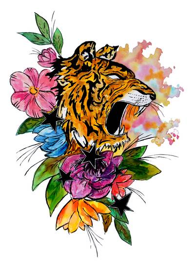 Tiger mit Blumen und Sternen 2022