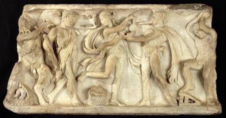 Fragment of a sarcophagus depicting satyrs and a maenad von Greek