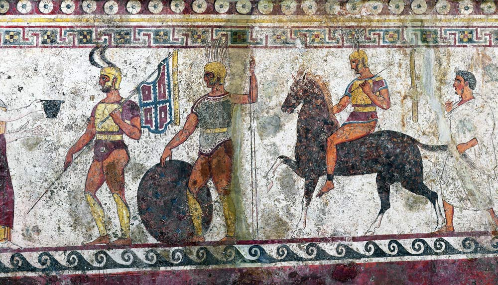 Foot soldiers and cavalry, tomb painting from Paestum von Greek School